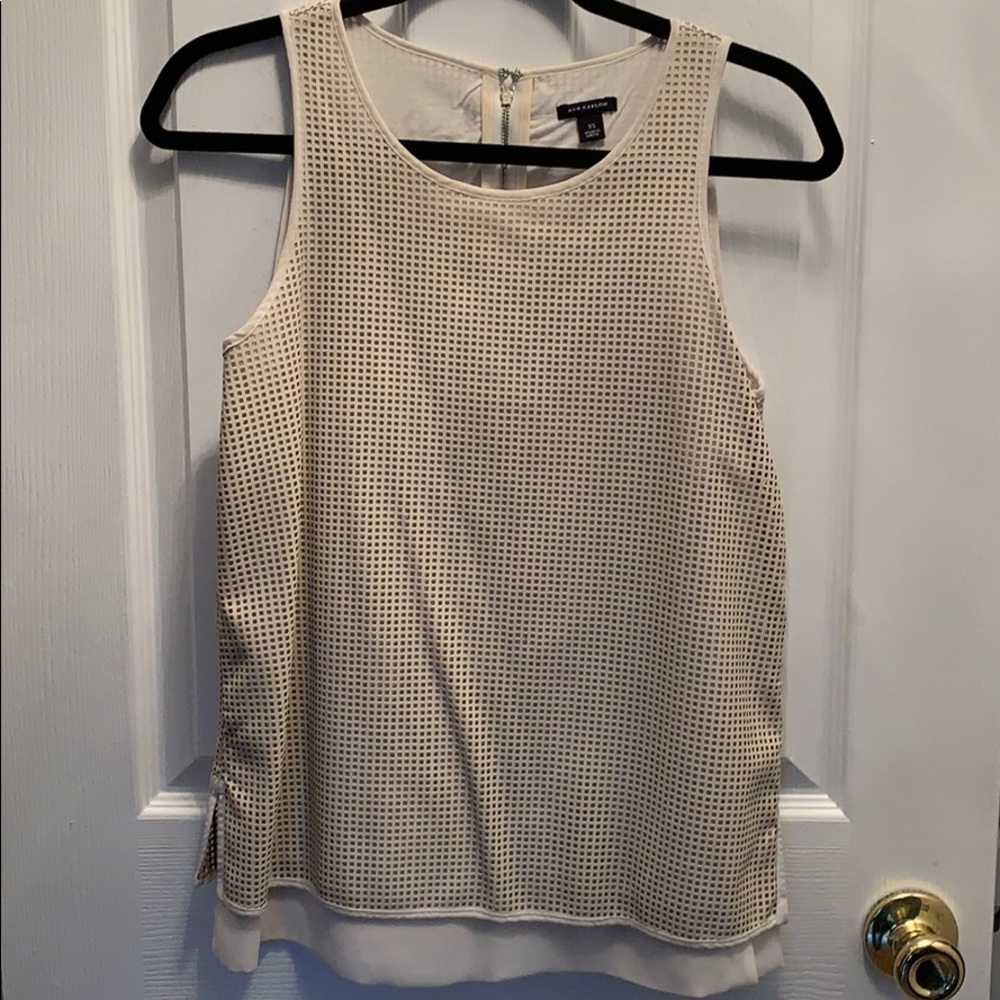 Ann Taylor vegan leather overlay blouse, sz XS